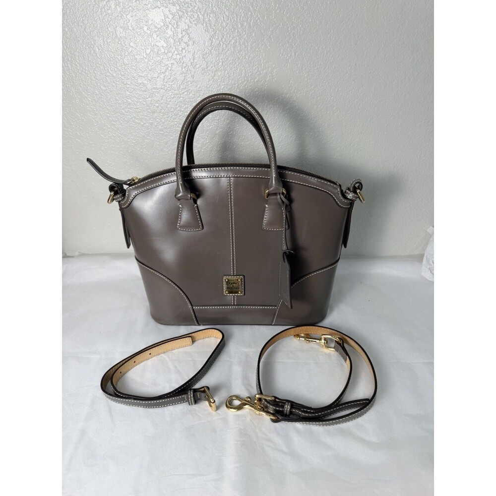 Dooney & Bourke Selleria Domed Satchel Leather Bag Elephant Gray 2 Straps